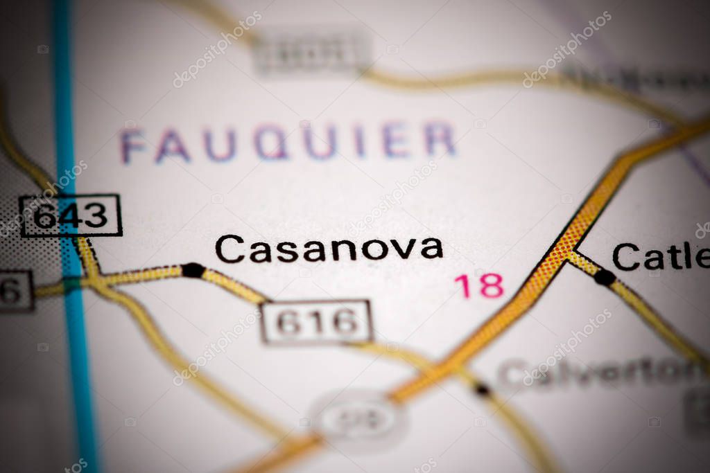 Casanova. Virginia. USA on a map