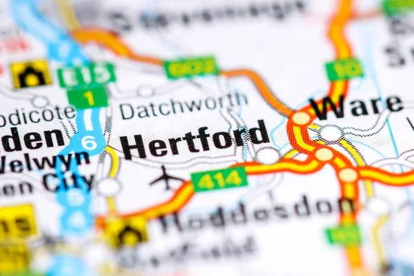 Hertford. Reino Unido sobre um mapa — Fotografia de Stock