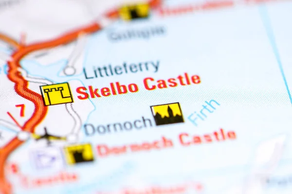 Castelo de Skelbo. Reino Unido sobre um mapa — Fotografia de Stock