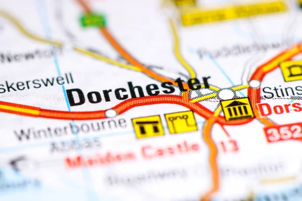 Met Dorchester. Verenigd Koninkrijk op een kaart — Stockfoto