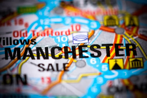 Манчестер. Великобритания на карте — стоковое фото