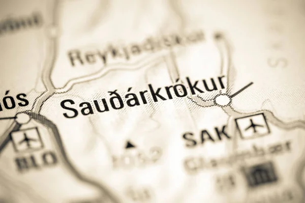 Saudarkrokur. Islândia sobre um mapa — Fotografia de Stock