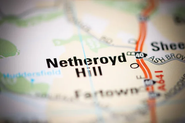Netheroyd Hill Sobre Mapa Geográfico Reino Unido — Fotografia de Stock