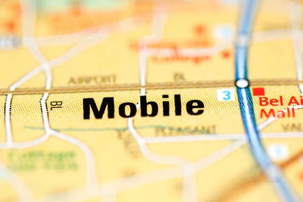 Mobile on a geographical map of USA