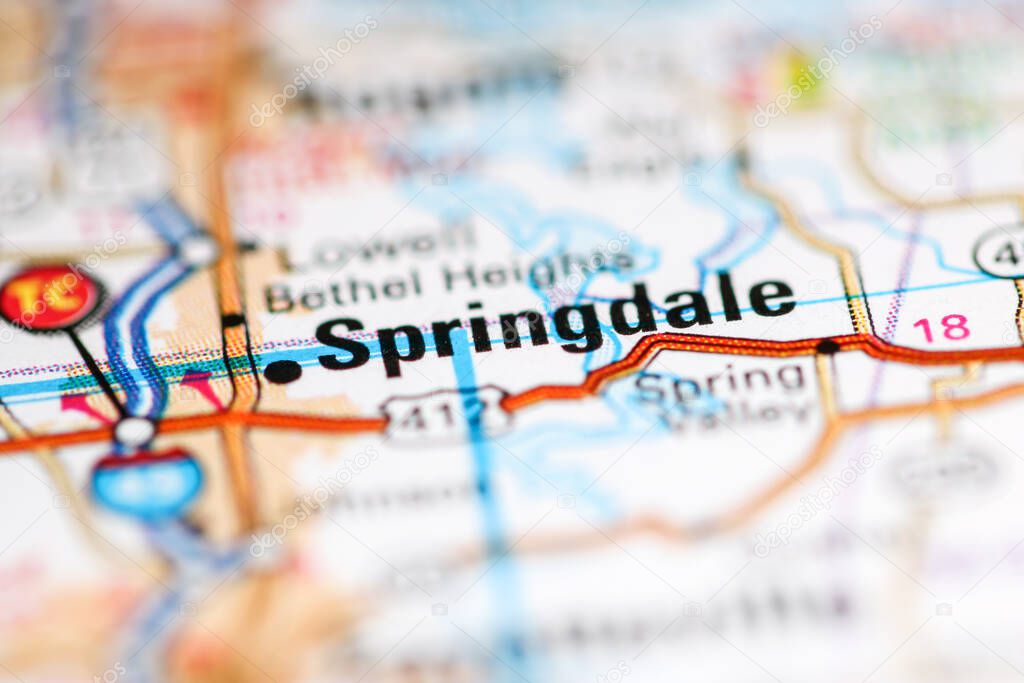 Springdale. Arkansas. USA on a geography map