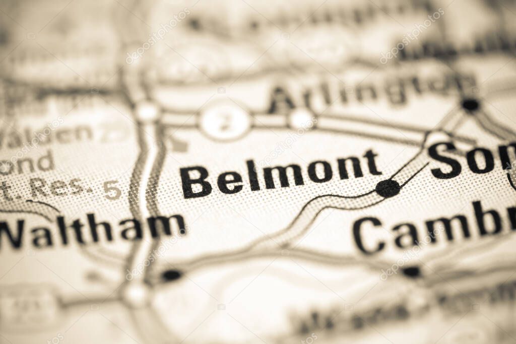 Belmont. Massachusetts. USA on a geography map