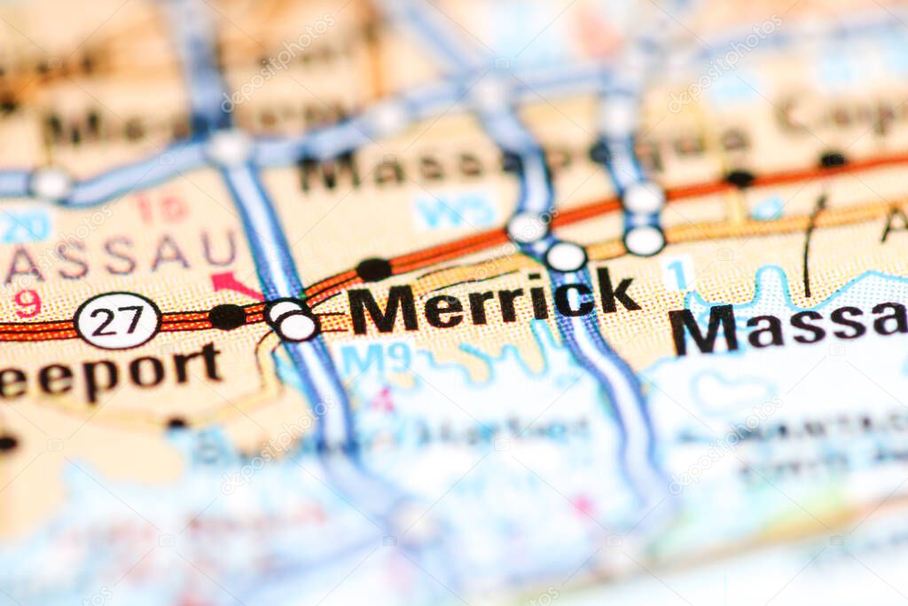 Merrick. New York. USA on a geography map