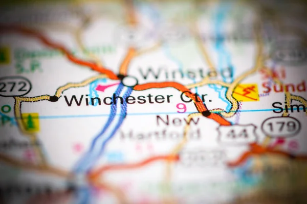 温彻斯特中心康涅狄格州地图上的美国 — 图库照片