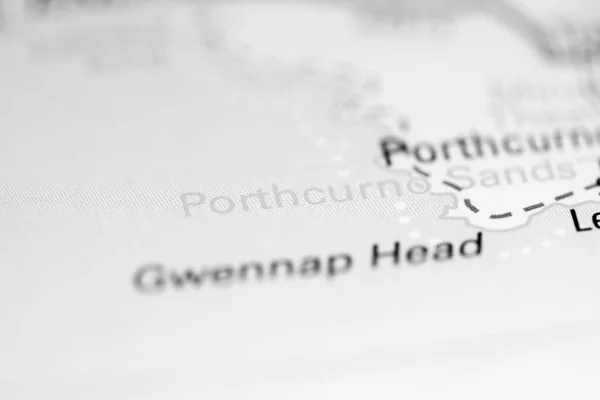 Piaski Porthcurno Zjednoczone Królestwo Mapie Geograficznej — Zdjęcie stockowe