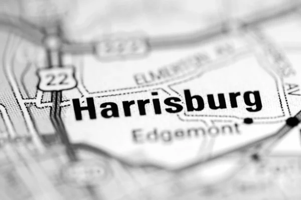 Harrisburg Sobre Mapa Geográfico Dos Eua — Fotografia de Stock
