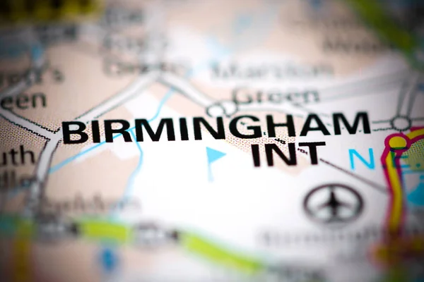 Birmingham Int Sobre Mapa Geográfico Reino Unido — Fotografia de Stock