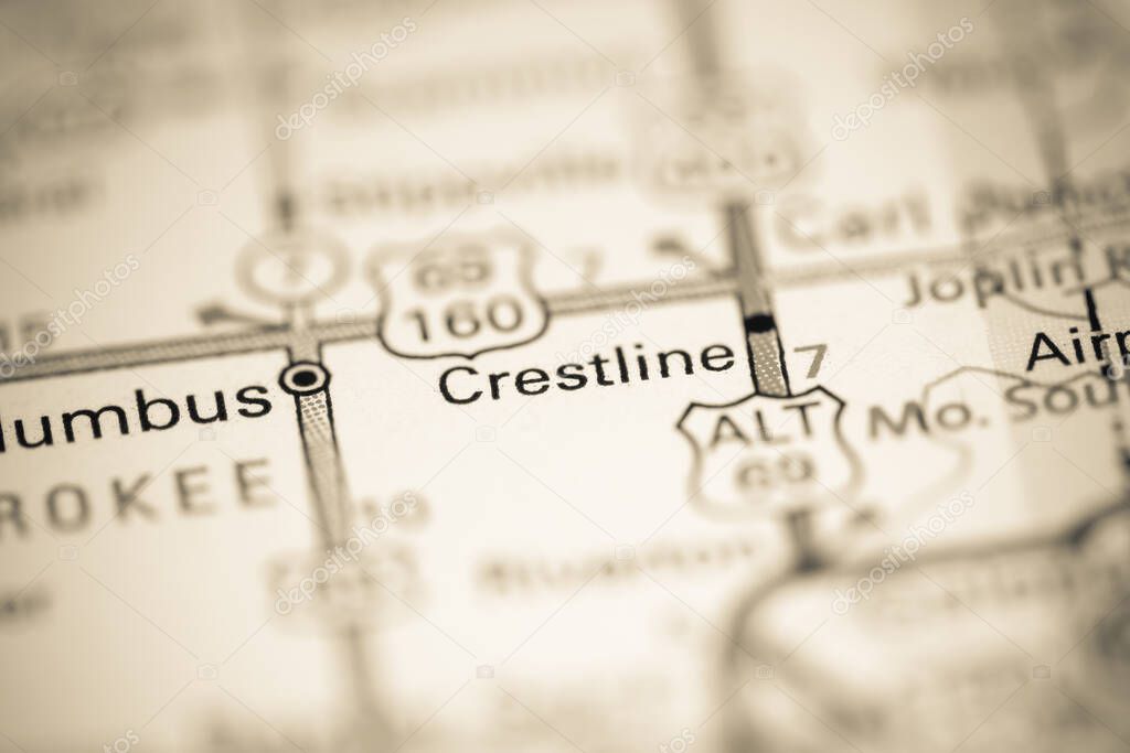 Crestline. Kansas. USA on a geography map