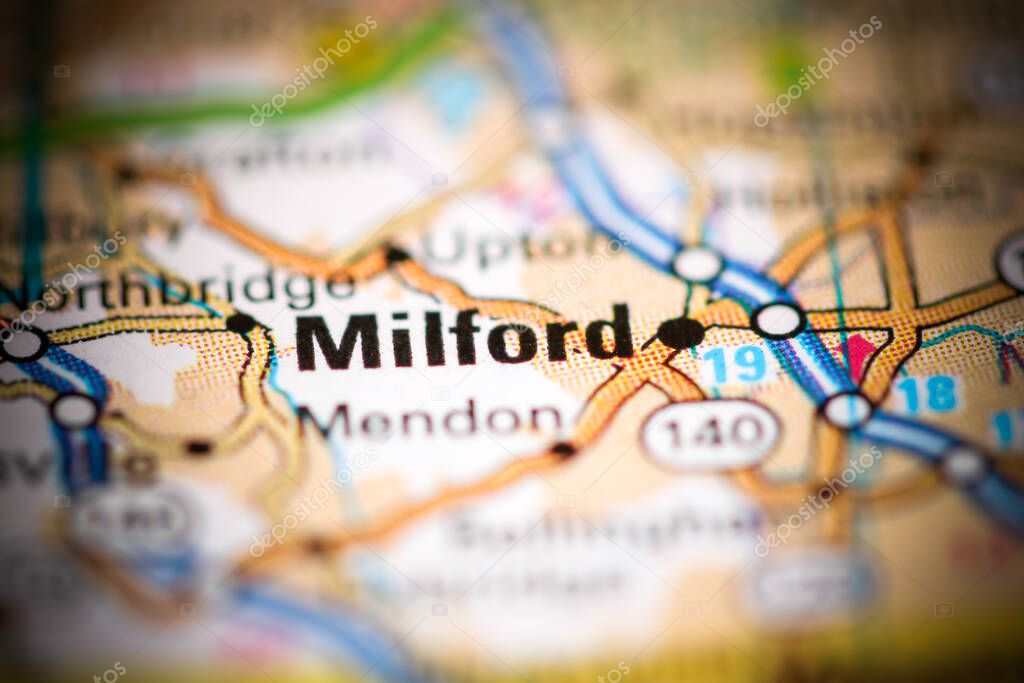 Milford. Massachusetts. USA on a geography map