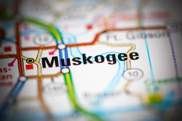 Muskogee Oklahomában Usa Egy Földrajzi Térképen — Stock Fotó