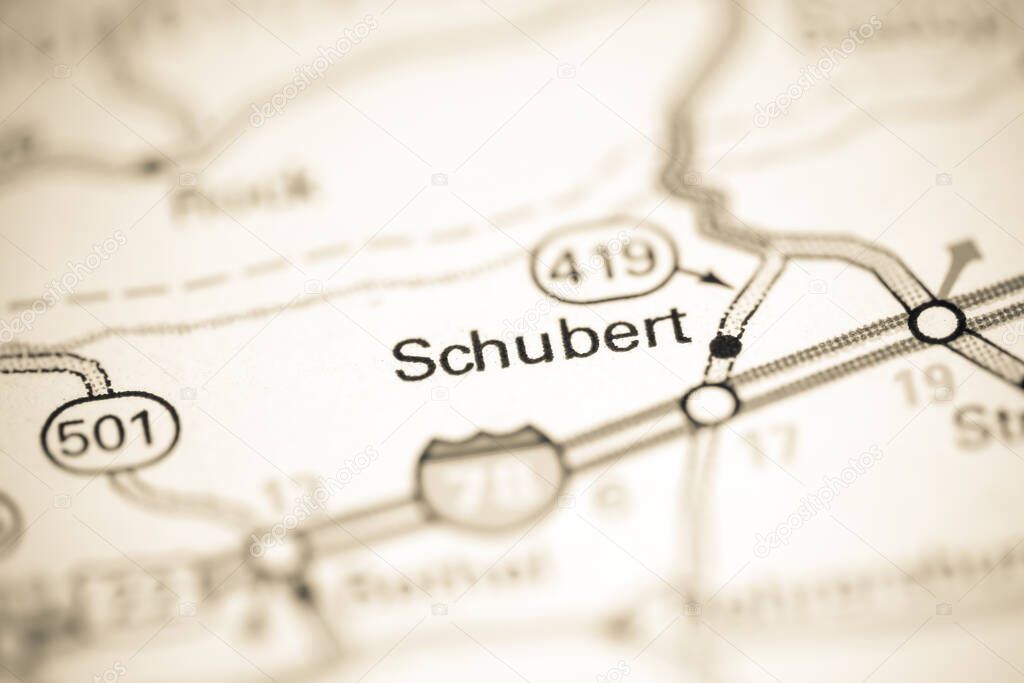 Schubert. Pennsylvania. USA on a geography map