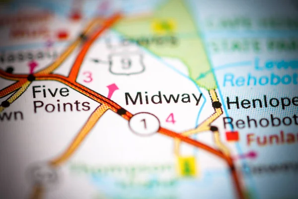 Midway. Delaware. USA on a geography map