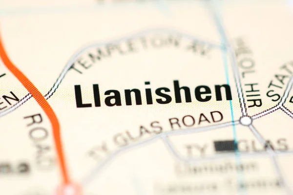 英国の地理地図上のLlanishen — ストック写真