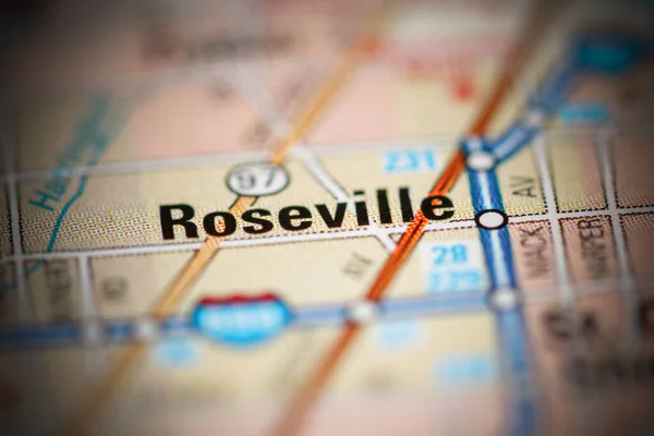 Roseville Sur Une Carte Des États Unis Amérique — Photo