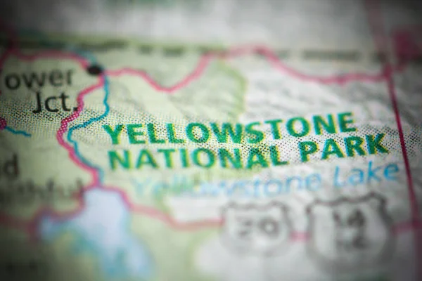 Yellowstone National Park on a geographical map of USA