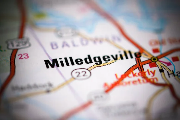 Milledgeville 佐治亚州地图上的美国 — 图库照片