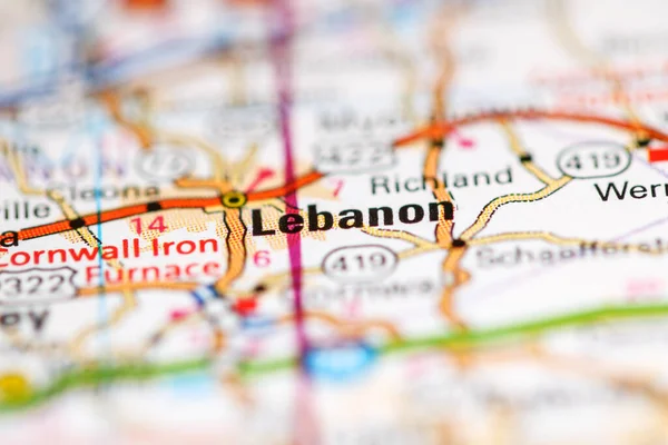黎巴嫩 宾夕法尼亚地图上的美国 — 图库照片