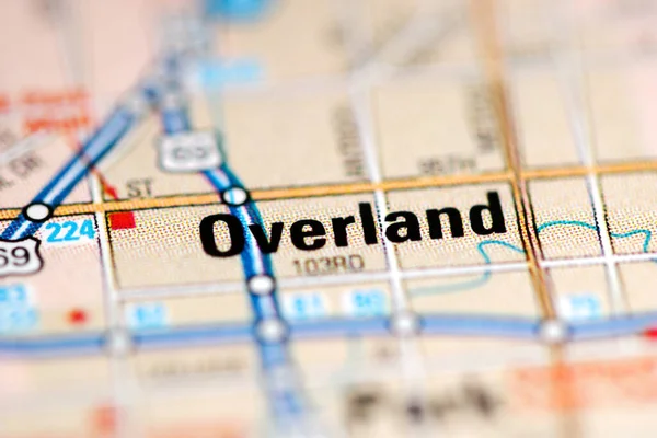 Overland on a geographical map of USA