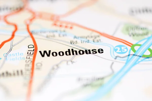 Woodhouse Sobre Mapa Geográfico Reino Unido — Fotografia de Stock