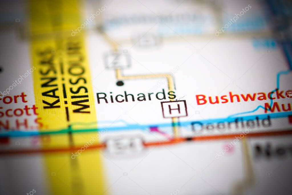 Richards. Missouri. USA on a geography map