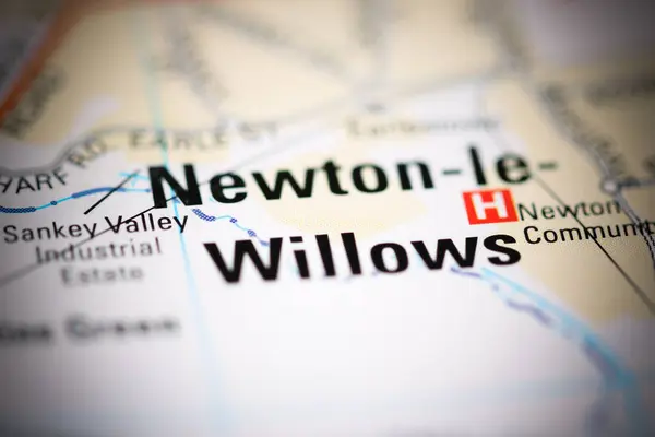 Newton Willows Sobre Mapa Geográfico Reino Unido — Fotografia de Stock