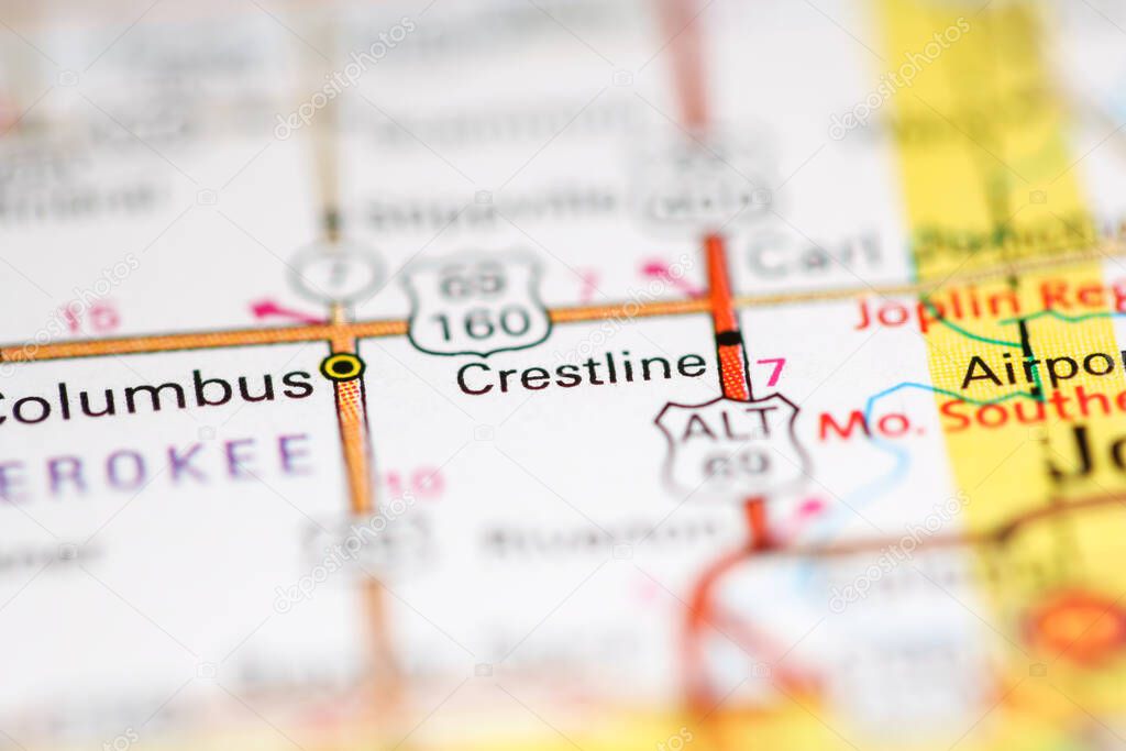 Crestline. Kansas. USA on a geography map