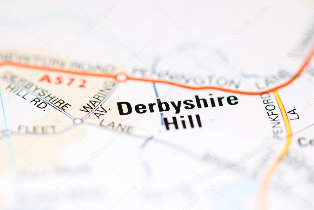 Derbyshire Hill on a geographical map of UK