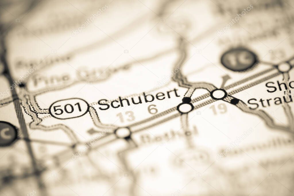 Schubert. Pennsylvania. USA on a geography map