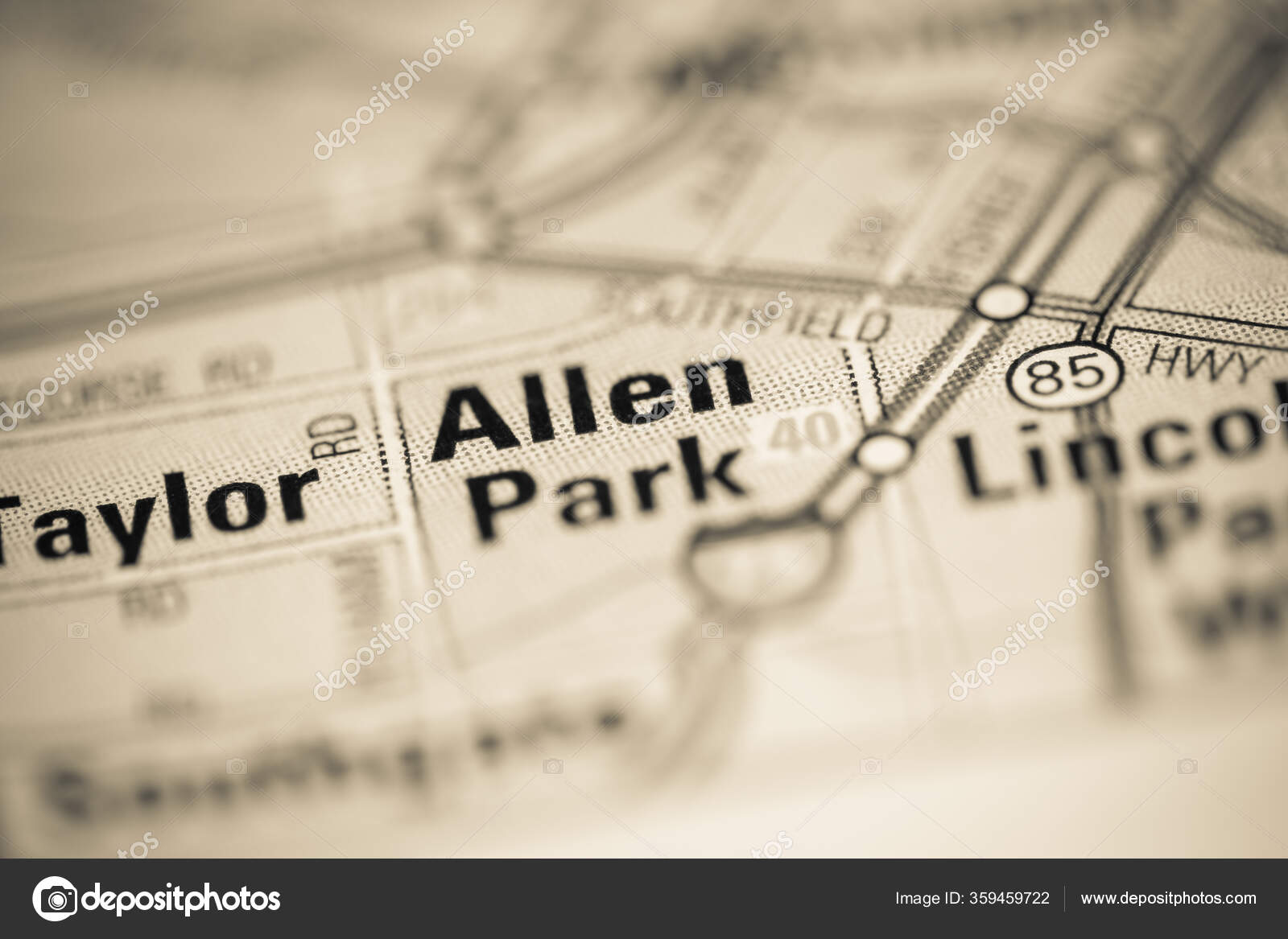 Allen Park Sobre Mapa Dos Estados Unidos América fotos, imagens de