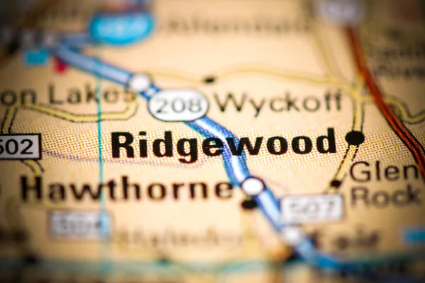 Ridgewood Vagyok New Jersey Ben Usa Egy Földrajzi Térképen — Stock Fotó