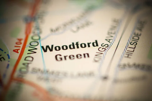 Woodford Green Sobre Mapa Reino Unido — Fotografia de Stock