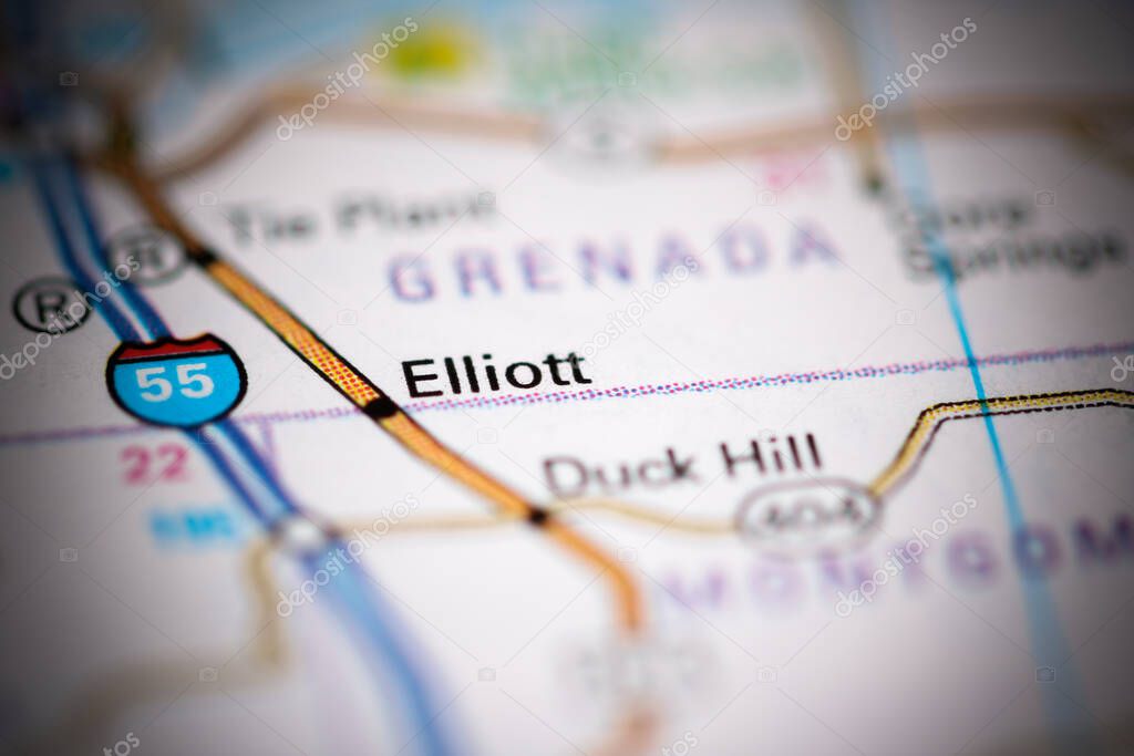 Elliott. Mississippi. USA on a geography map