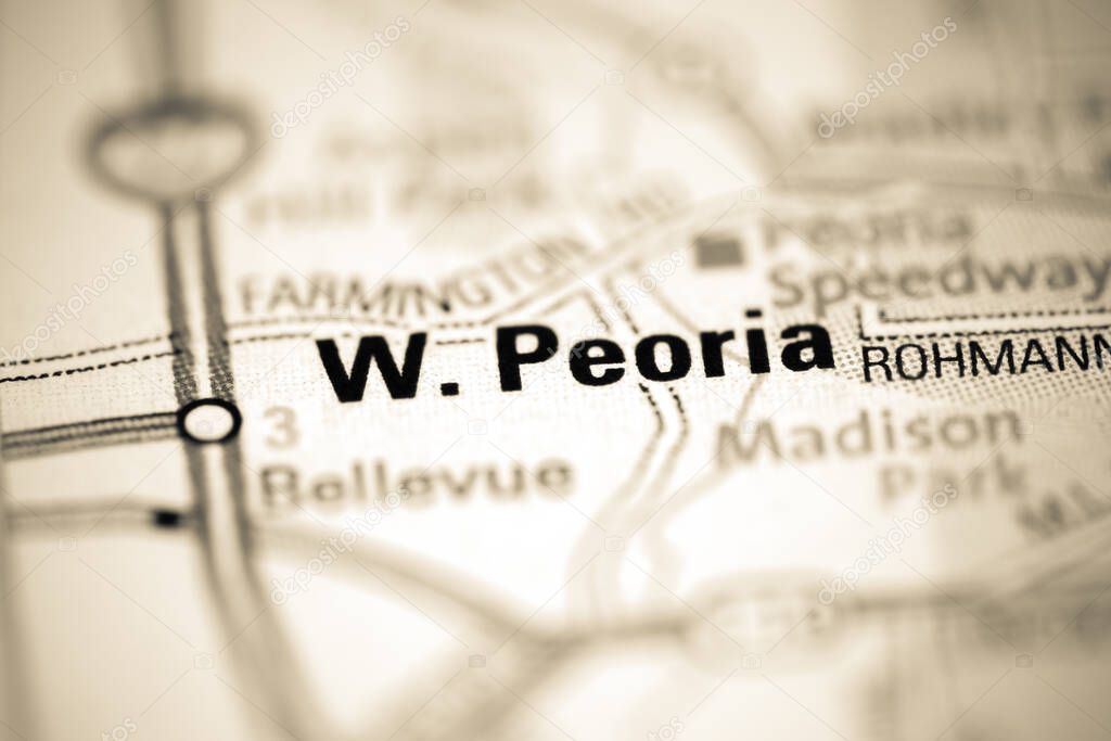 West Peoria on a geographical map of USA