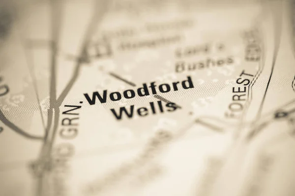 Woodford Wells Sobre Mapa Reino Unido — Fotografia de Stock