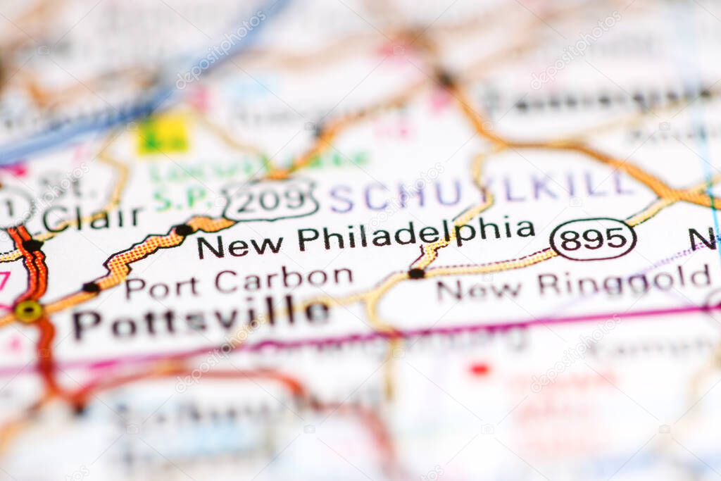 New Philadelphia. Pennsylvania. USA on a geography map