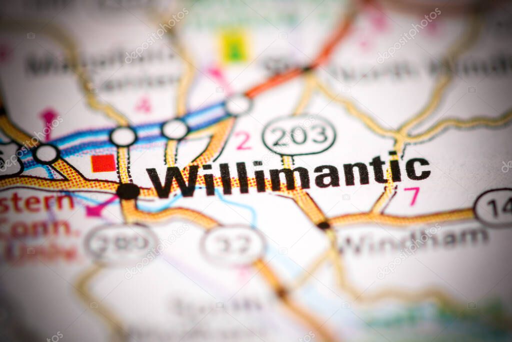 Willimantic. Connecticut. USA on a geography map