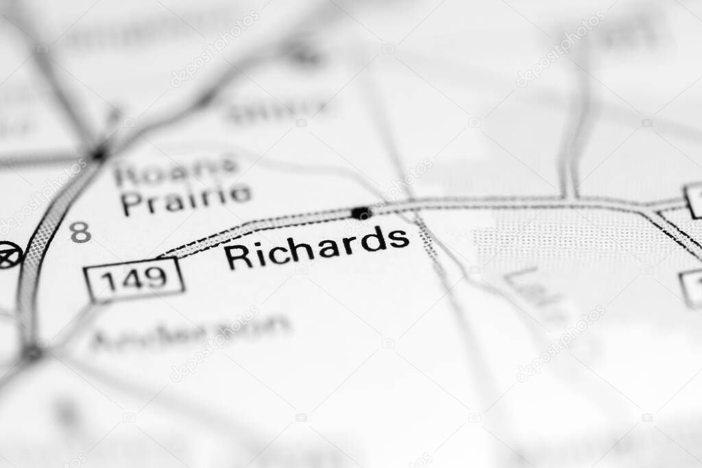 Richards. Texas. USA on a geography map