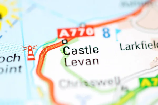 Castle Levan Sobre Mapa Geográfico Reino Unido — Fotografia de Stock