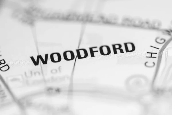 Woodford Sobre Mapa Reino Unido — Fotografia de Stock