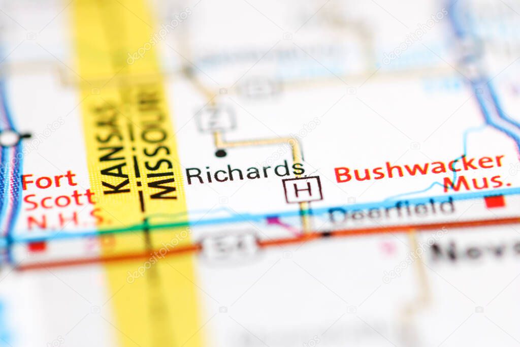 Richards. Missouri. USA on a geography map