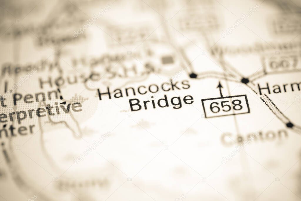 Hancocks Bridge. New Jersey. USA on a geography map