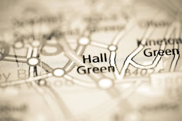 Hall Green Sobre Mapa Geográfico Reino Unido — Fotografia de Stock