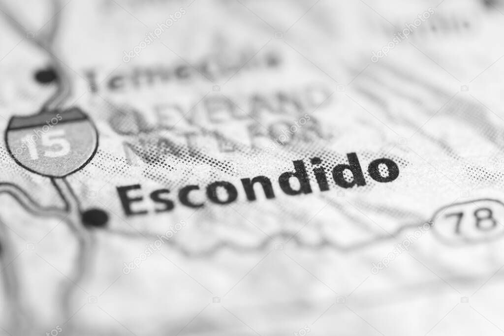 Escondido on a geographical map of USA