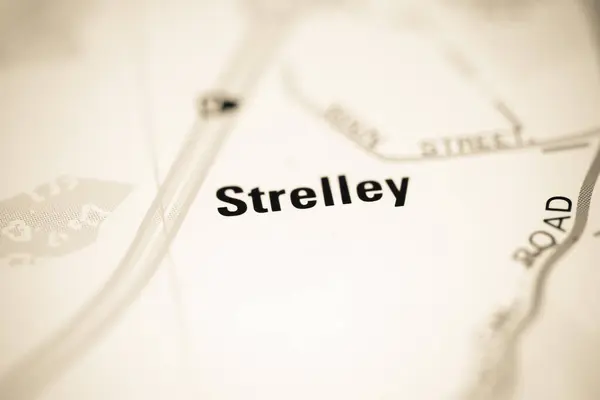 イギリスの地理地図上のStrelley — ストック写真