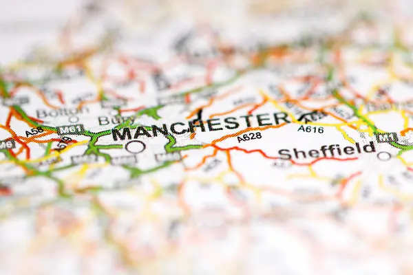 Манчестер Великобритания Географической Карте — стоковое фото