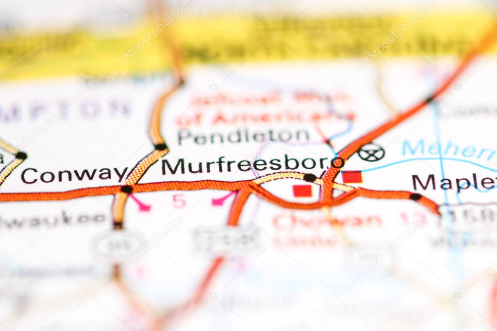 Murfreesboro. North Carolina. USA on a geography map